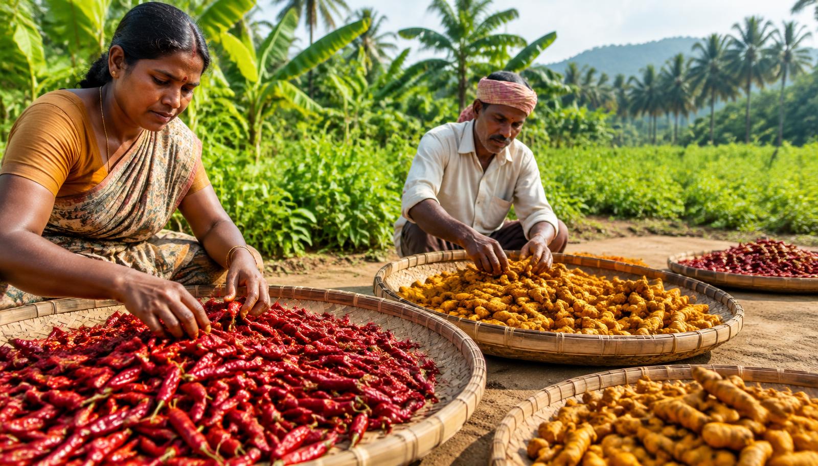Spices being prepared at source